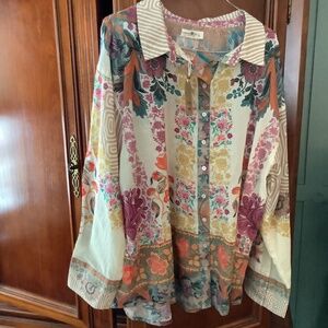 NATURAL LIFE print blouse size L